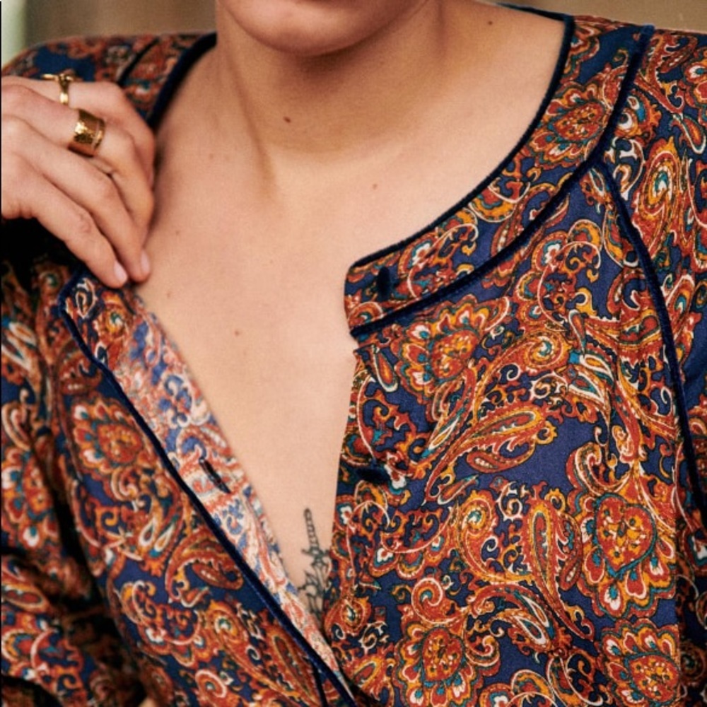 Sezane Paisley Blouse in Navy and Orange - Picture 4 of 7